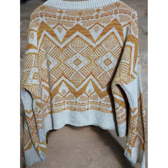 Bohemian Cropped Long Sleeve Sweater Women L Tan/brown Earthbound Earthy - Picture 3 of 9